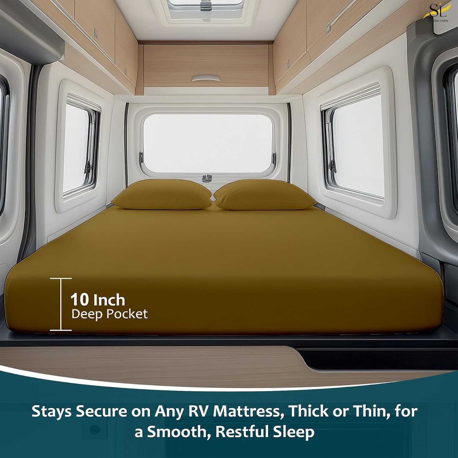 Shreem Linen Luxury 4 Piece Microfiber RV Sheet Set, Deep Pocket Fits Up to 10 inch, Soft, Wrinkle-Resistant, Camper, Travel Trailer Bedding, Bunk 28x75, Taupe