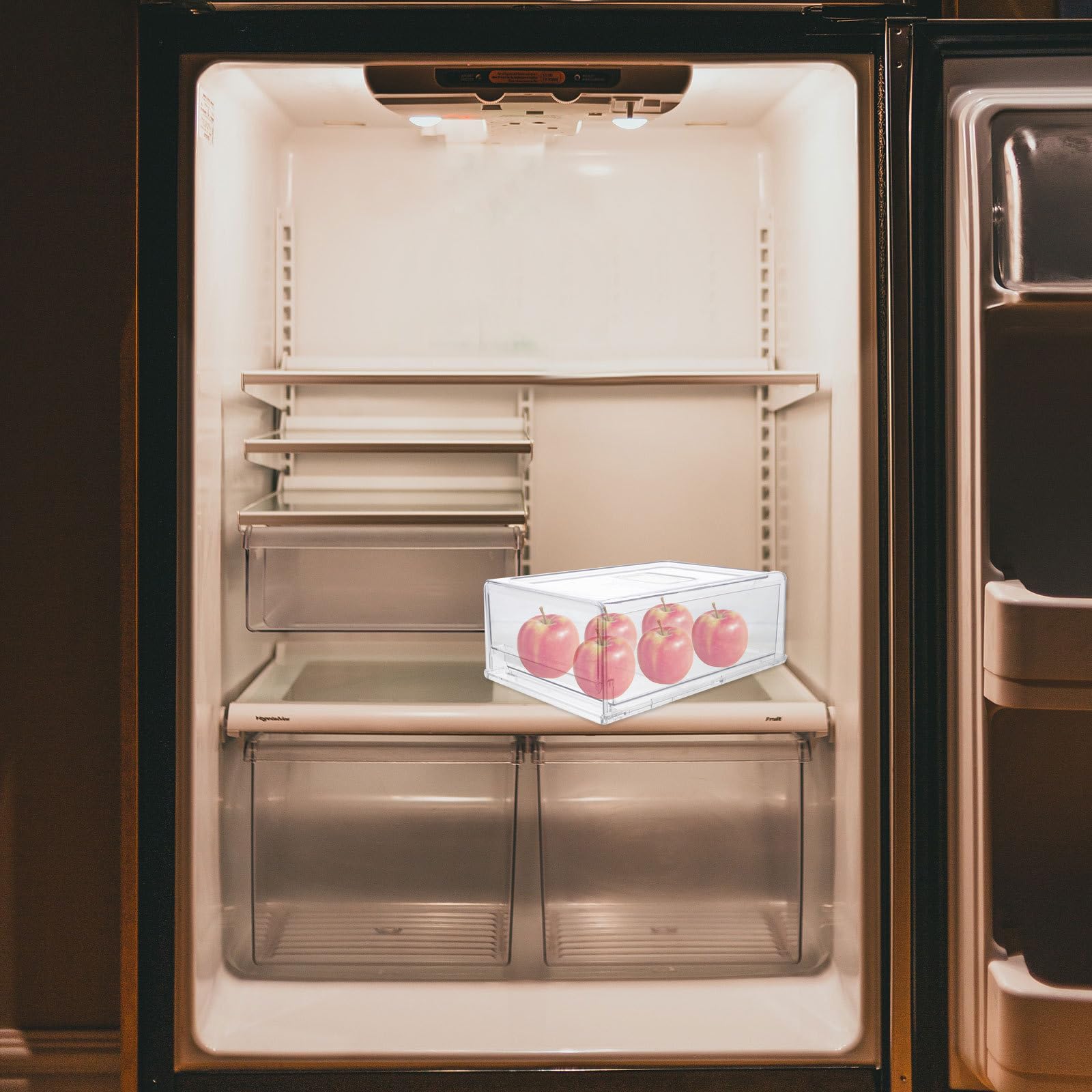 Caja de Almacenamiento Apilable Cajón Extraíble para Refrigerador | Plástico Blanco, Diseño de Cajón y Apilado, Almacenaje Práctico para Alimentos E Items en Frigorífico Doméstico