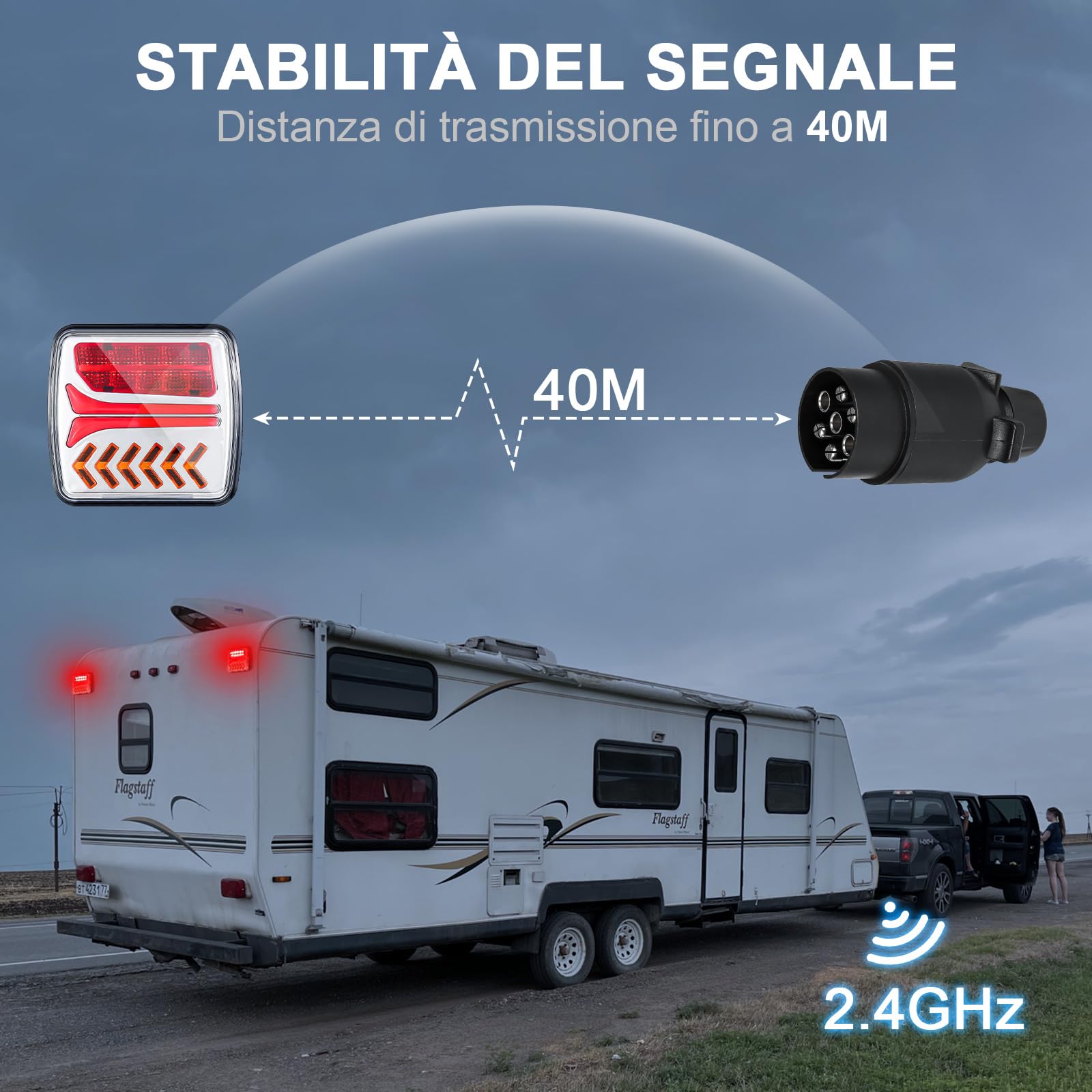 Dinfu Luci Posteriori Wireless WiFi Magnetiche per Rimorchio a batteria - Kit di Illuminazione LED a 7 Pin + caricatore USB + cordino antifurto per Auto, Camion, Trattori, Rimorchi e Caravane
