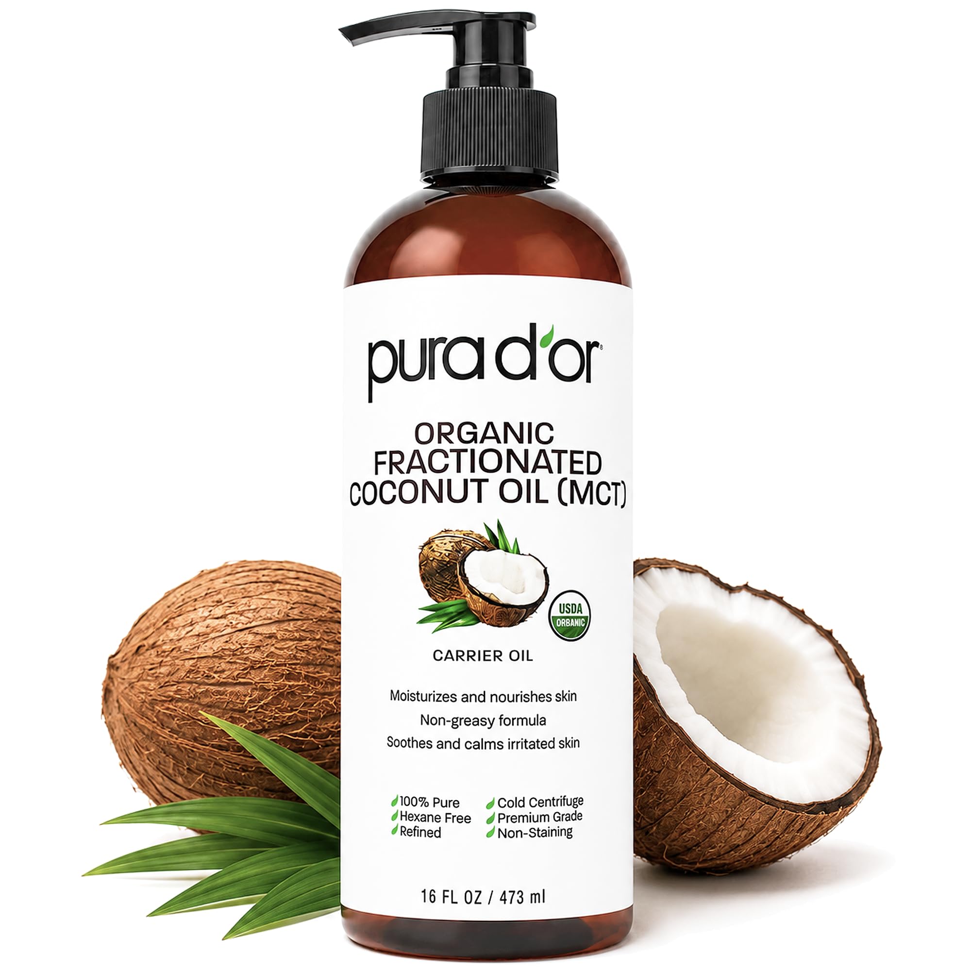 Photo 1 of PURA D'OR ORGANIC Fractionated Coconut Oil MCT Oil (16 Oz) 100% Pure & Natural USDA Certified