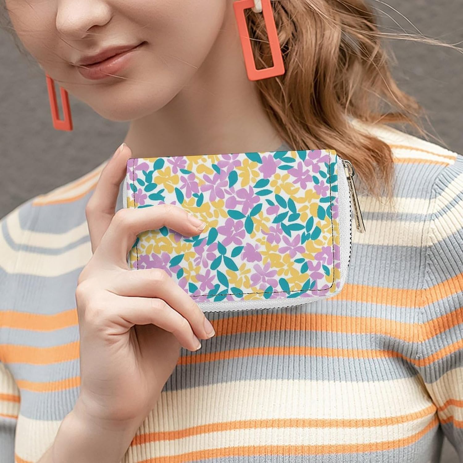 Vintage Cute Pastel Floral Small Business Credit Card Holder Wallet with 20 Card Slots Case Coin Purse Pouch