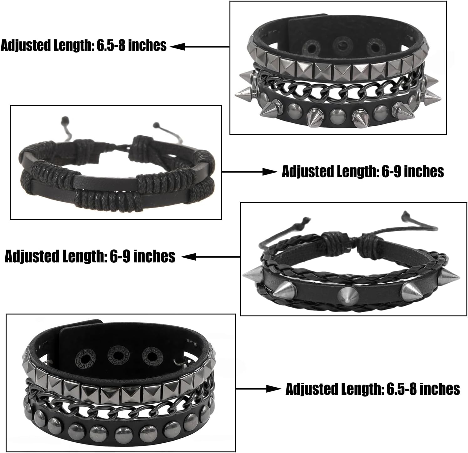 4 Pcs Leather Studded Rivets Bracelets for Women Punk Rock Chain Wristbands Set Emo Goth Accessories for Men Biker - Image 7