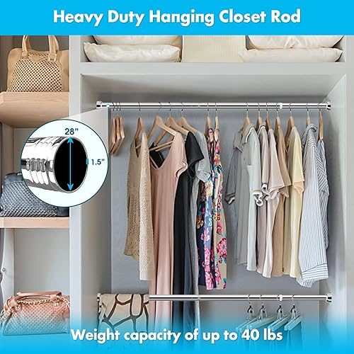 Miniatura 4 de Barra de tensión para colgar ropa, barra de tensión para armario ajustable de 14 a 22 pulgadas, barra de tensión de armario que ahorra espacio para