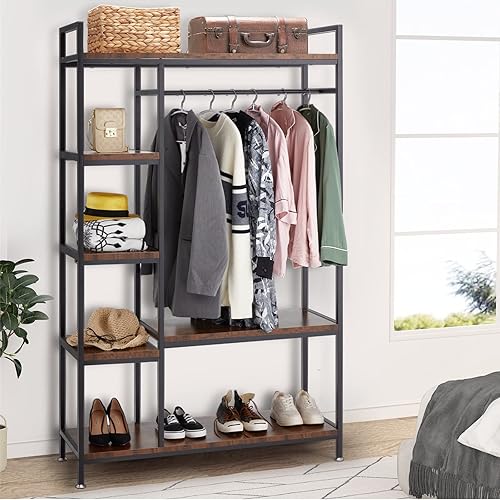 Miniatura 2 de JOMMED Clothing Rack with Shelves Free Standing Closet with Shelves and Hanging Rod Industrial Clothing Rack for Bedroom