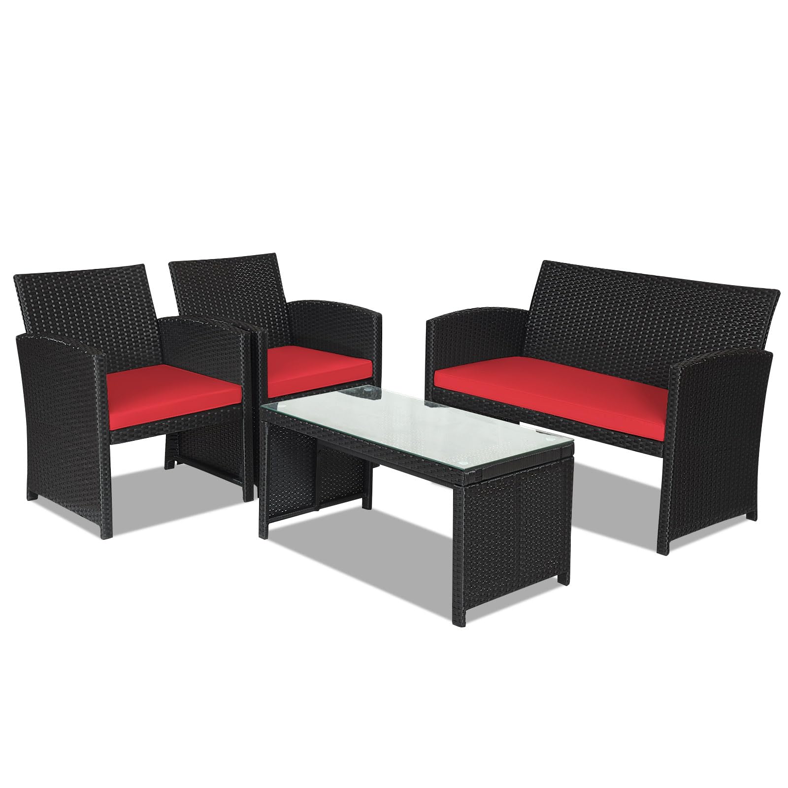 DORTALA 4 Pieces Patio Wicker Conversation Furniture Set, Outdoor Rattan Sofas with Bistro Sets with Coffee Table for Courtyard Balcony Wicker Chairs