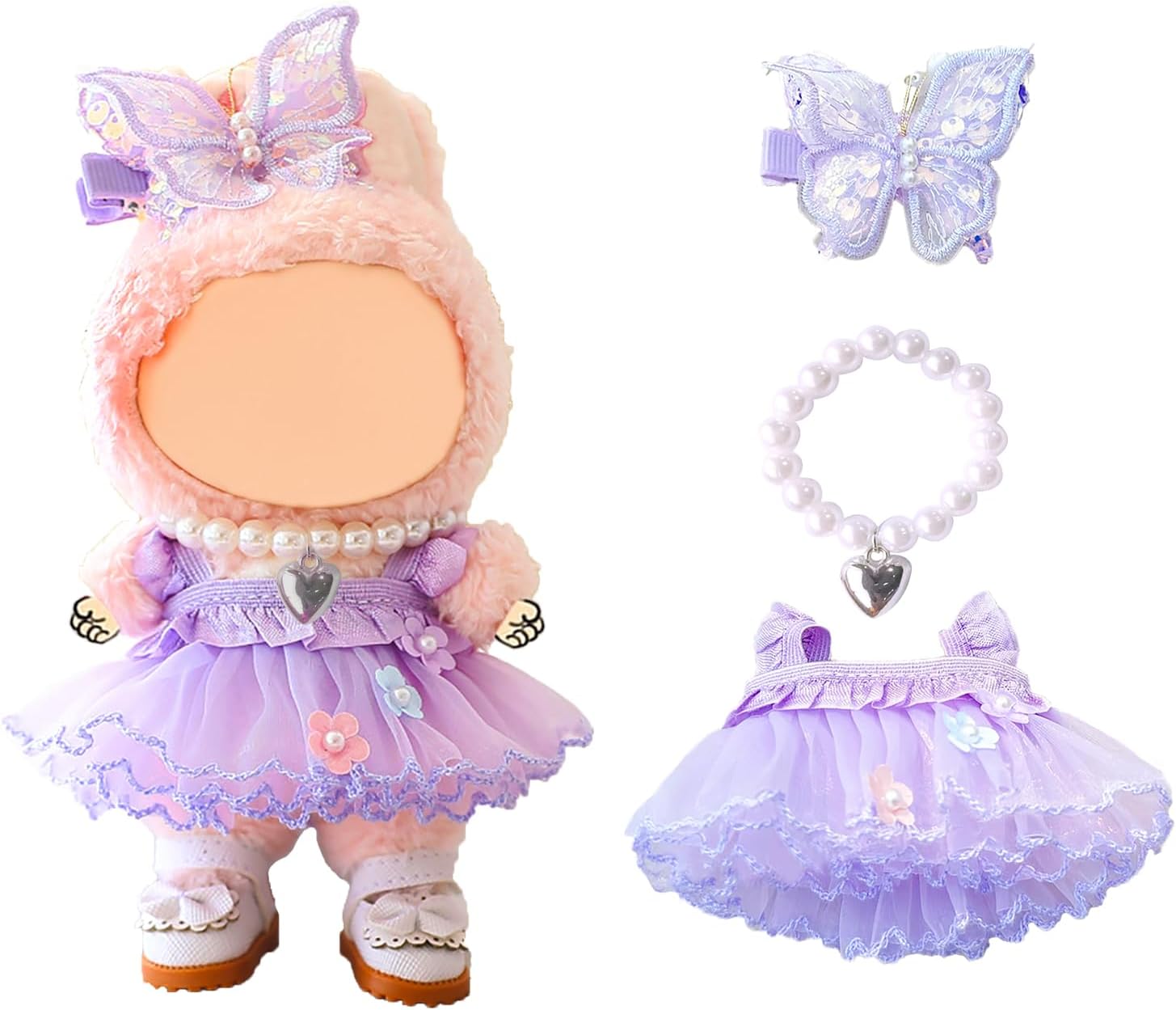 Halloween Doll Clothes Set for 17cm Lububu Dolls, Pumpkin Witch Outfit with Purple Dress & Hat, Gothic Clothing Accessories for Have a Seat 15cm Series, Display Costume(Magician Dress)