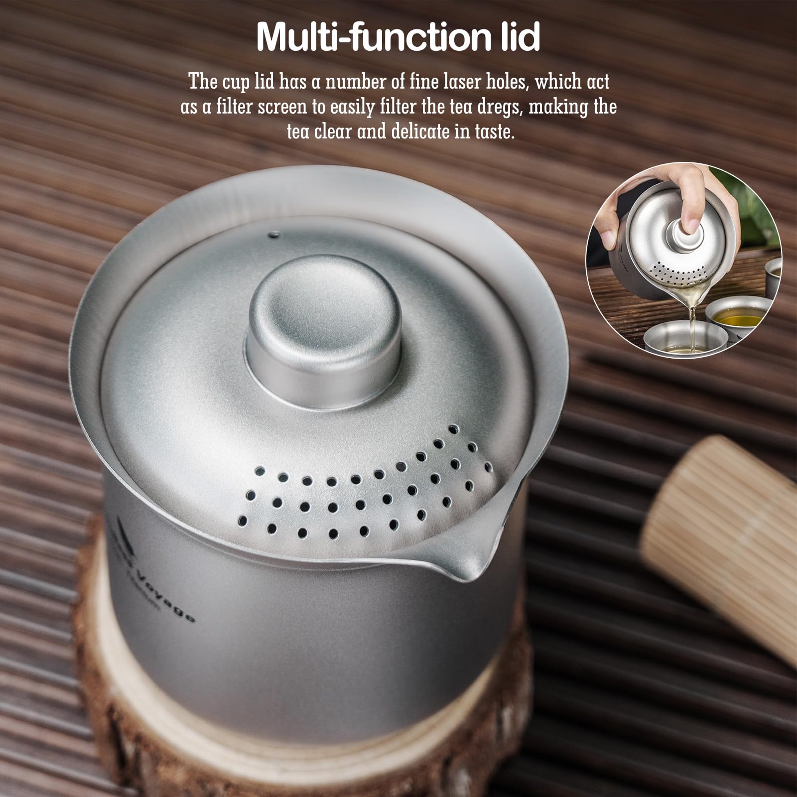 Boundless Voyage Tasse à thé double couche en titane pour l'extérieur, le camping, la randonnée, le pique-nique, les voyages (Ti3145D-125 ml)