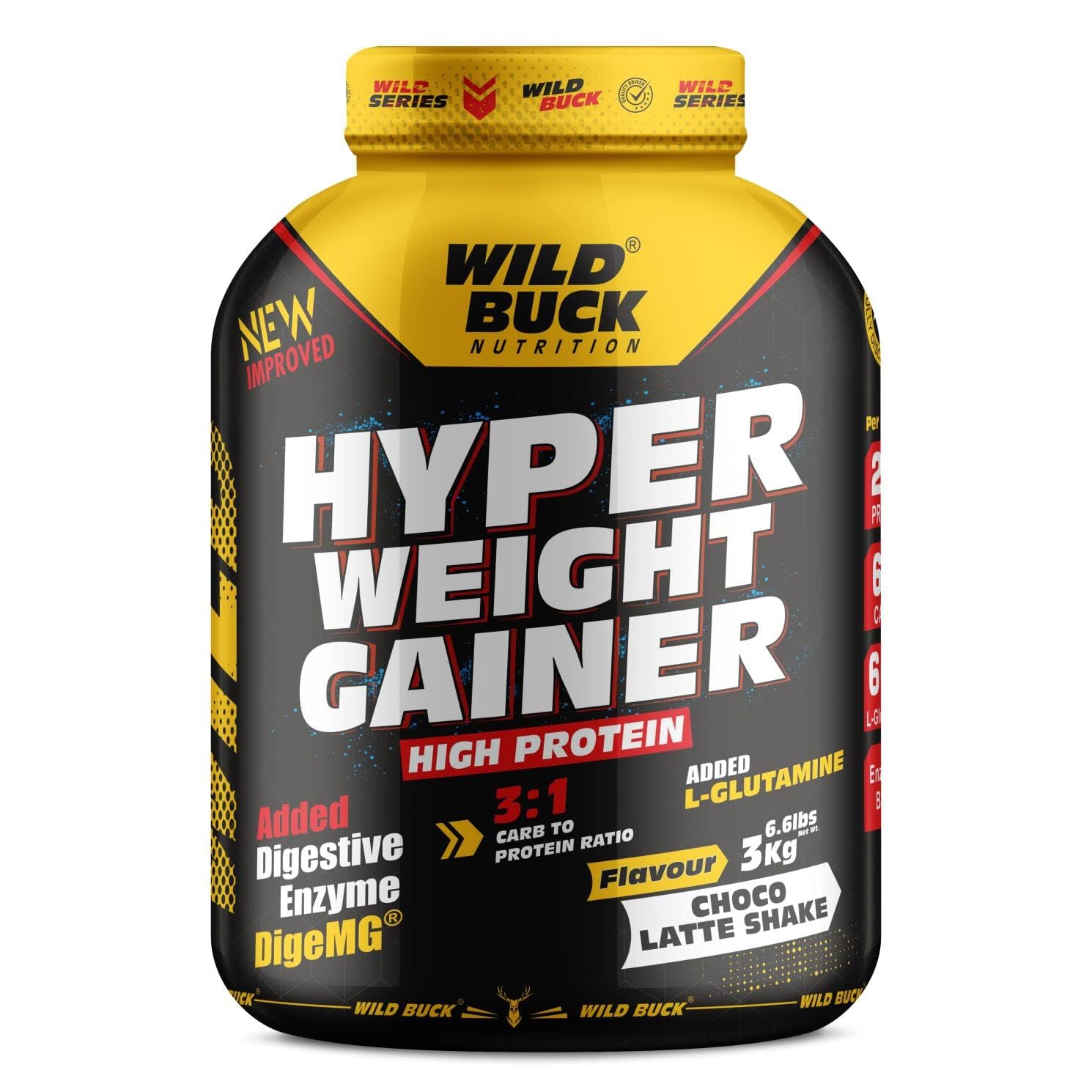 WILD BUCK Hyper Weight Gainer Powder High Protein Muscle Mass & Weight Gainer With L-Glutamine & Digestive Enzymes For Muscle Gain | Whey Protein For Men & Women [Choco Latte Shake, 3 Kg / 6.6 Lb] (B09W3KZYTF) Amazon Price History, Amazon Price Tracker