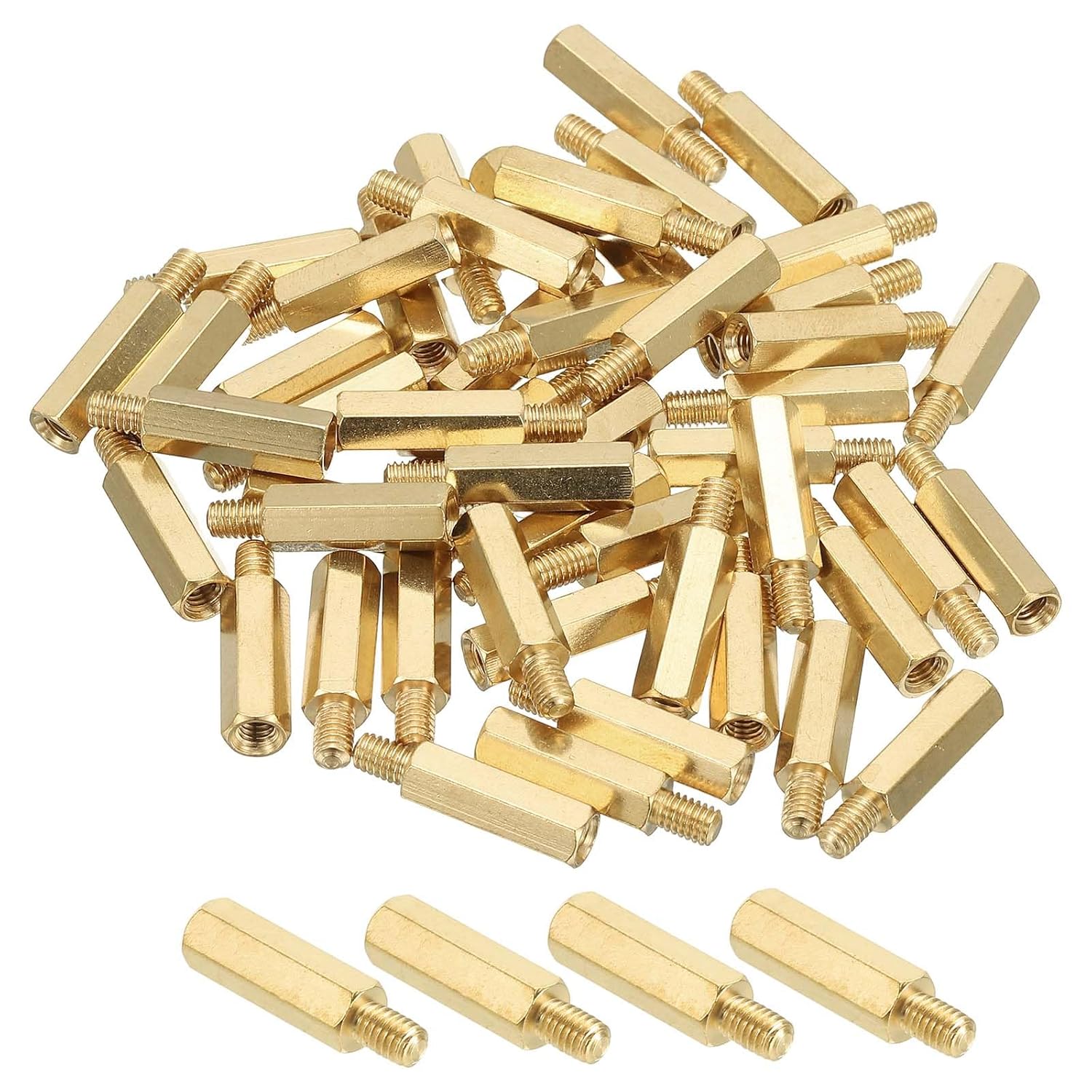 PATIKIL M4 Brass Hex Standoff, 50 Pcs PCB Motherboard Spacer Screws for Drone Quadcopter Computer Build Electronic Projects Circuit Board, Gold (M4 x 18mm+6mm)