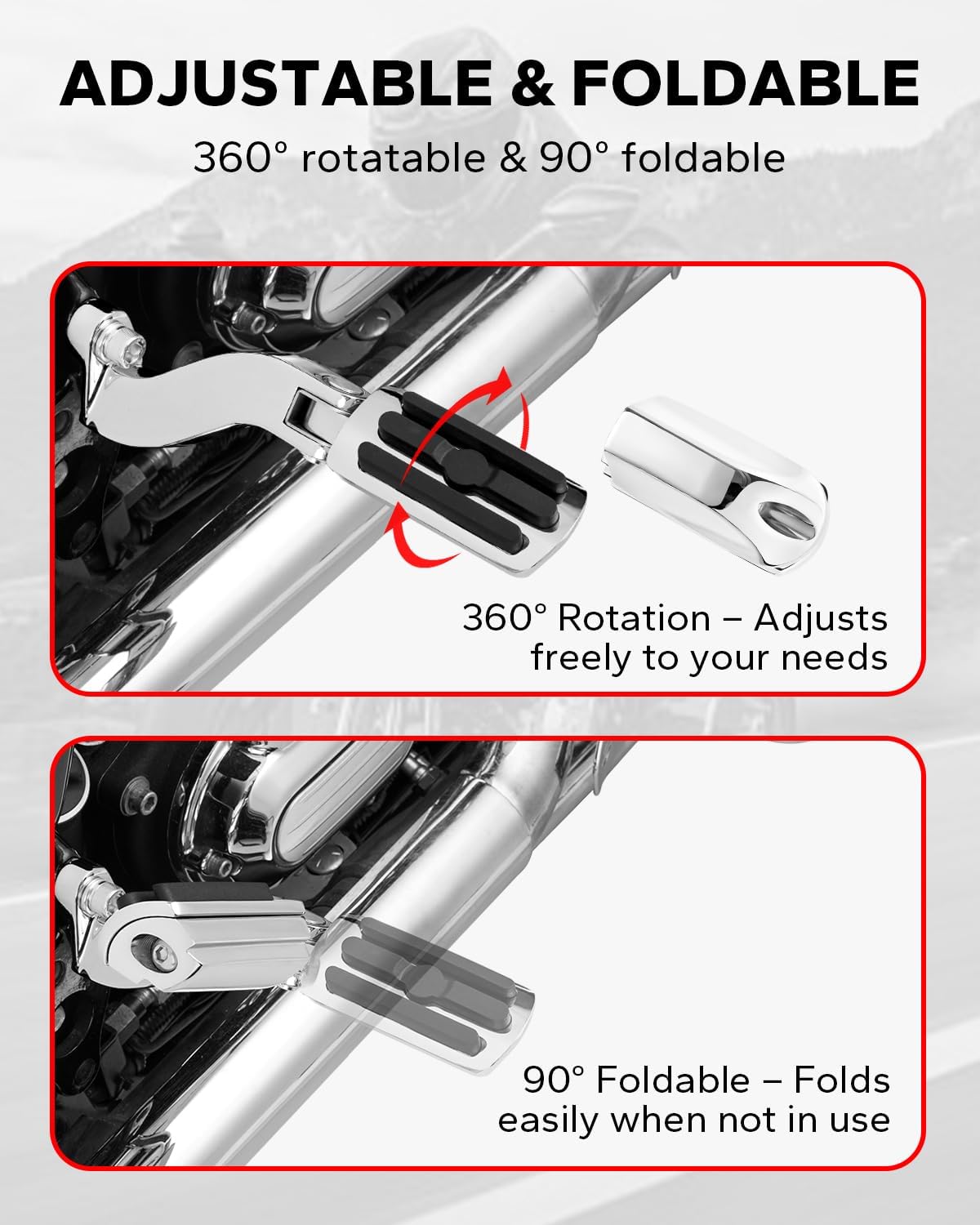 Amazicha Rear Passenger Footpegs Passenger Mini Foot Pegs Footboard Stainless Steel Fit for Harley Davidson Touring Road King Street Glide Road Glide Electra Glide Ultra Classic 1993-2025, Chrome