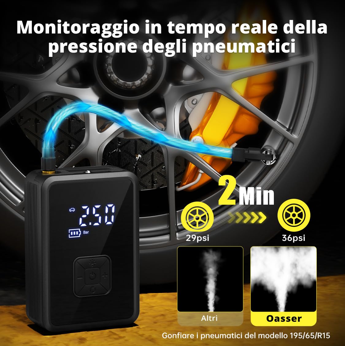 Oasser Mini Compressore Aria Portatile Auto — immagine 4 di 11