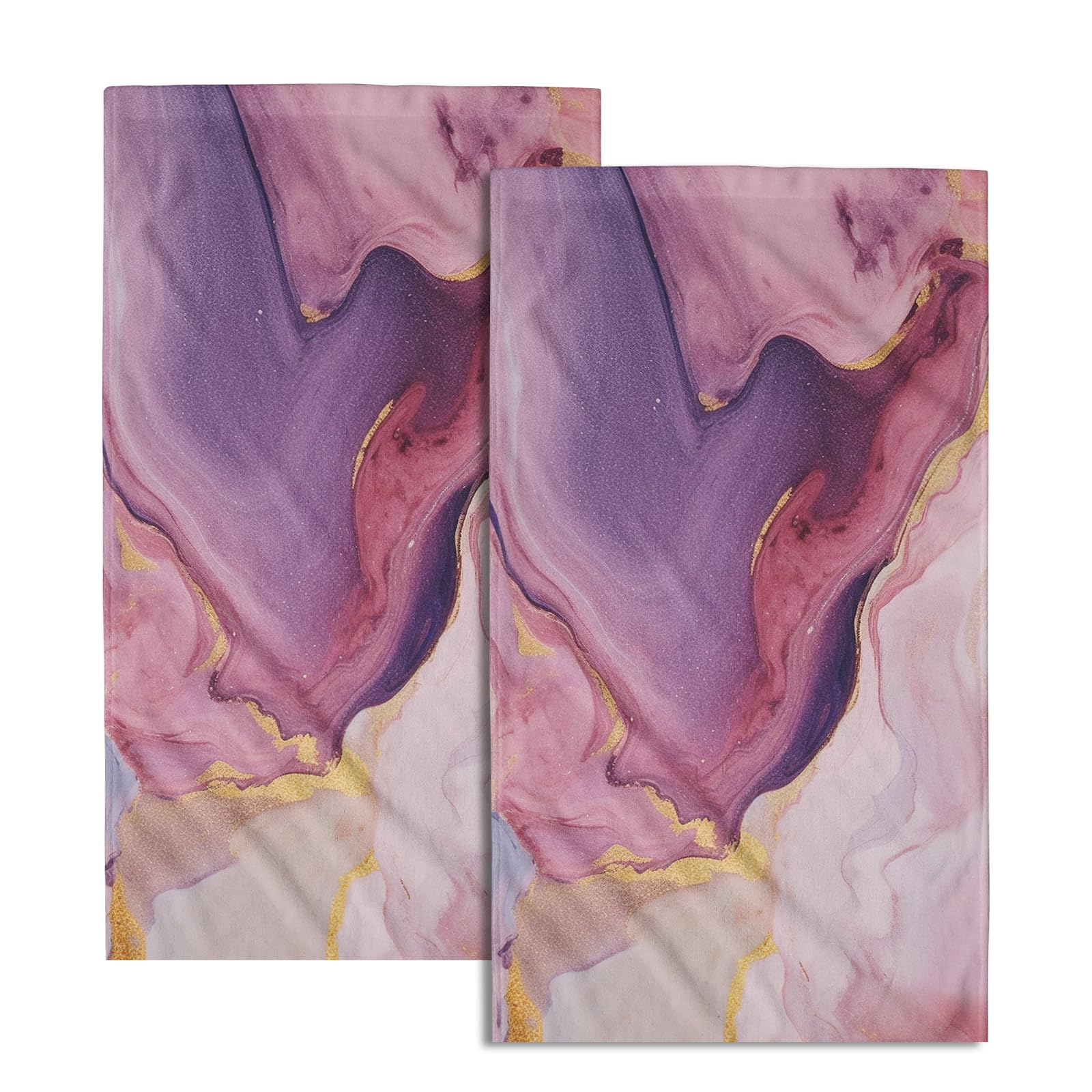 Giwawa Pink Purple Marble Hand Towel - Marble Ink Bath Face Towels Set of 2 Golden Stone Texture Tea Towels Abstract Painting Beautiful Effect Kitchen