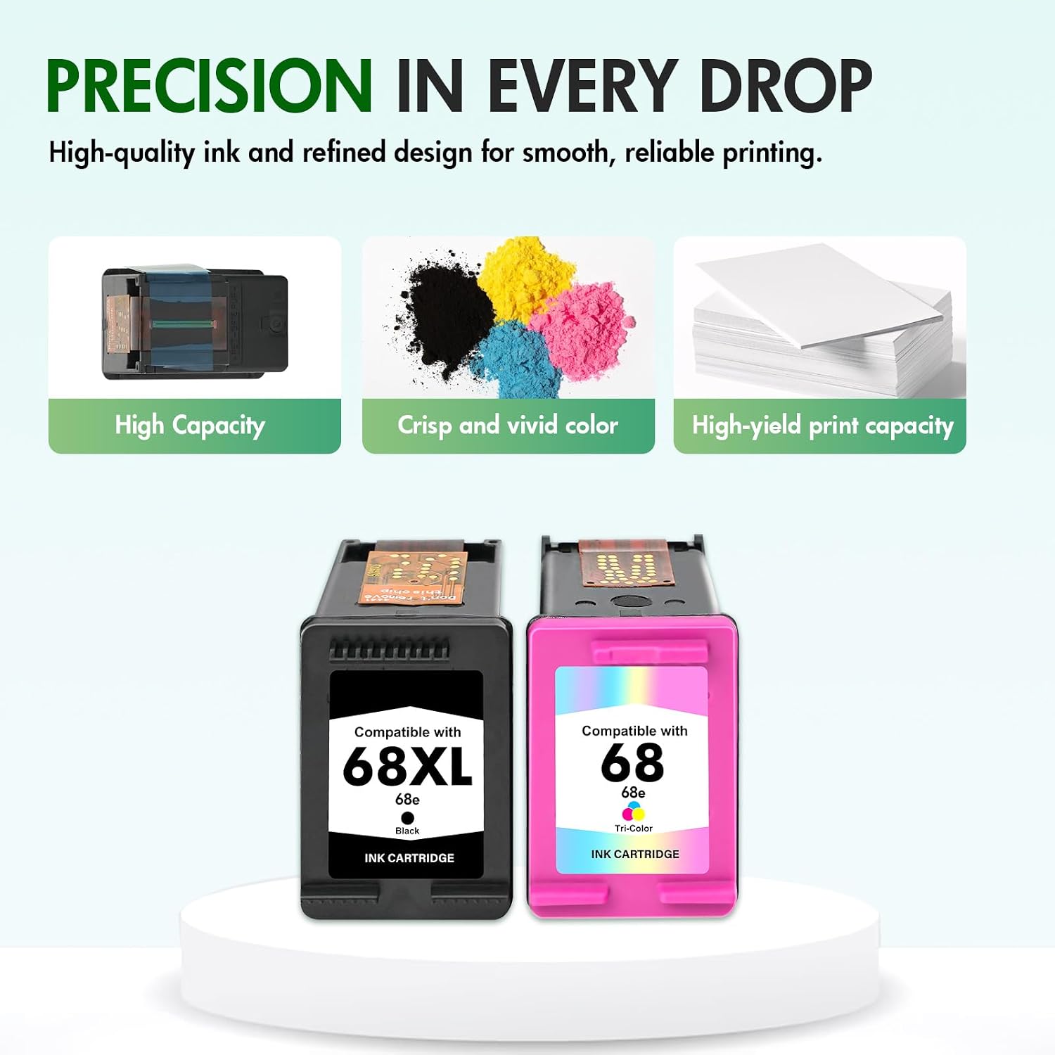68 68XL 6100e 6500e Ink Cartridges Black and Tri Color Combo Pack for HP68XL Envy 6555e 6155e for HP Ink 68e Compatible with Envy Series Printers 6152e 6165e 6552e 6558e (2 Pack 1 Black, 1 Tri-Color)