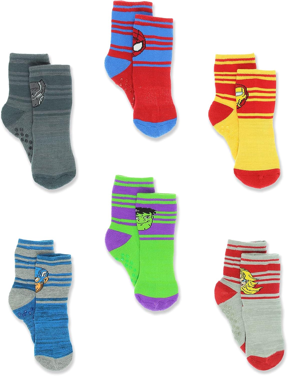 Marvel Super Hero Adventures Avengers Kids Toddlers 6 pack Socks with Grippers (5-7 yrs, Red/Multi)