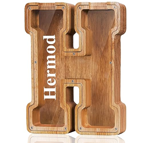 Vista 79 de Customized Name Large Wooden Piggy Bank for Boys Girls Alphabets Letter A-Z Coins Bills Money Change Bank Box Initial on Clear Cover