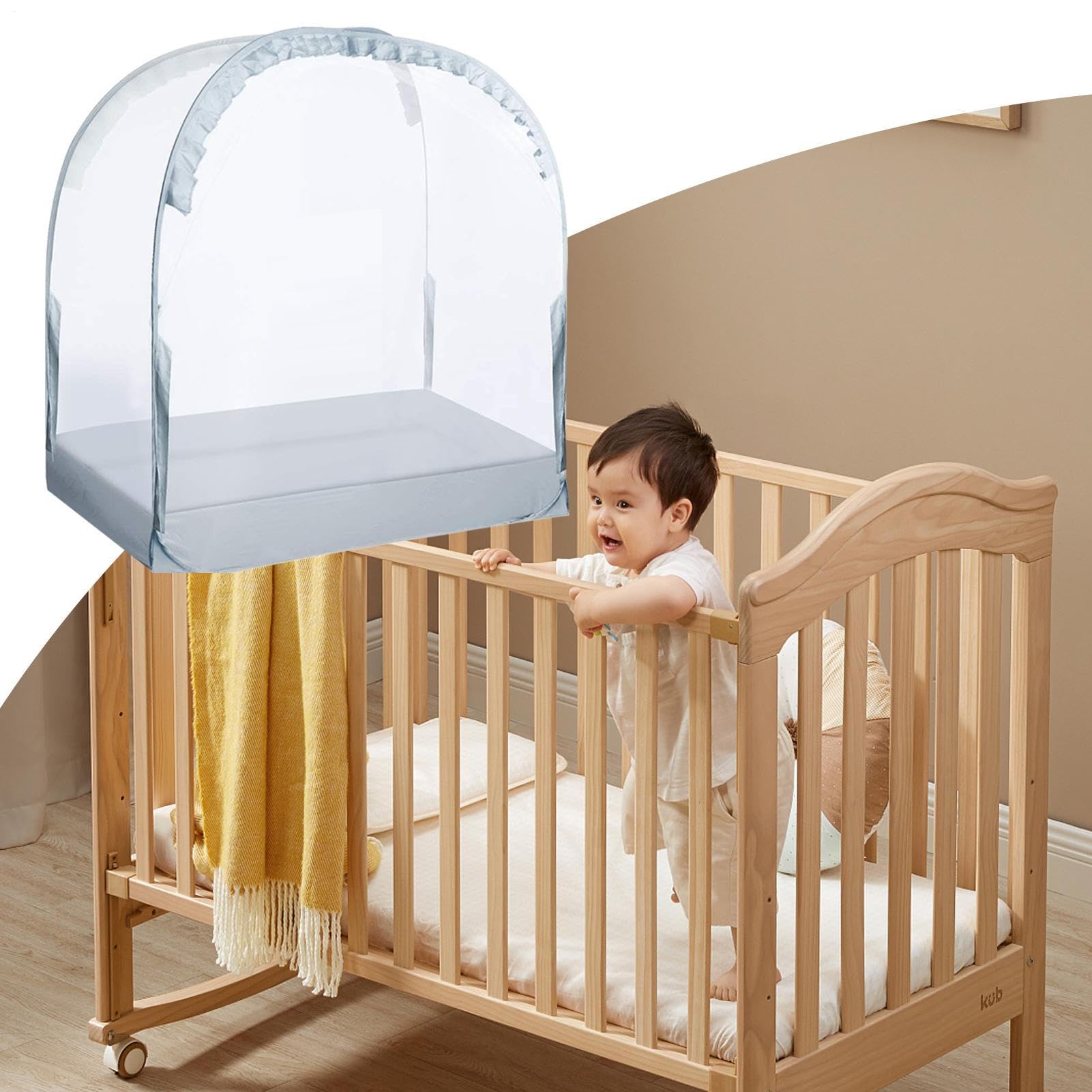 Crib Net, Pop-Up Baby Crib Tent, 27.56x51.18x55.12 inches, Breathable Mesh Bed Protection, Steel Wire Bracket, Lightweight 800g, Compact Size, Colors White Gray Pink, Safe