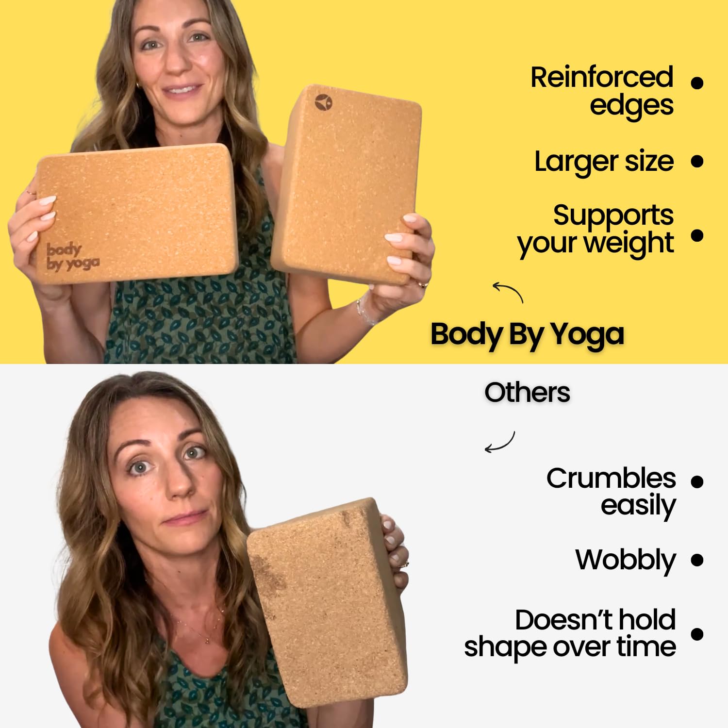 Luxury Cork Yoga Block Set - Extra Large Yoga Blocks with Performance Grade Portuguese Cork | High Density, Non-Slip Support for Safer Balancing | 2 Pack | 100% Cotton, Extra Long Yoga Strap Included
