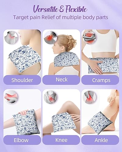 Miniatura 3 de Swooflia Almohadilla térmica para microondas para compresas frías y calientes, bolsas de semillas de lino de lavanda, paquete caliente para terapia