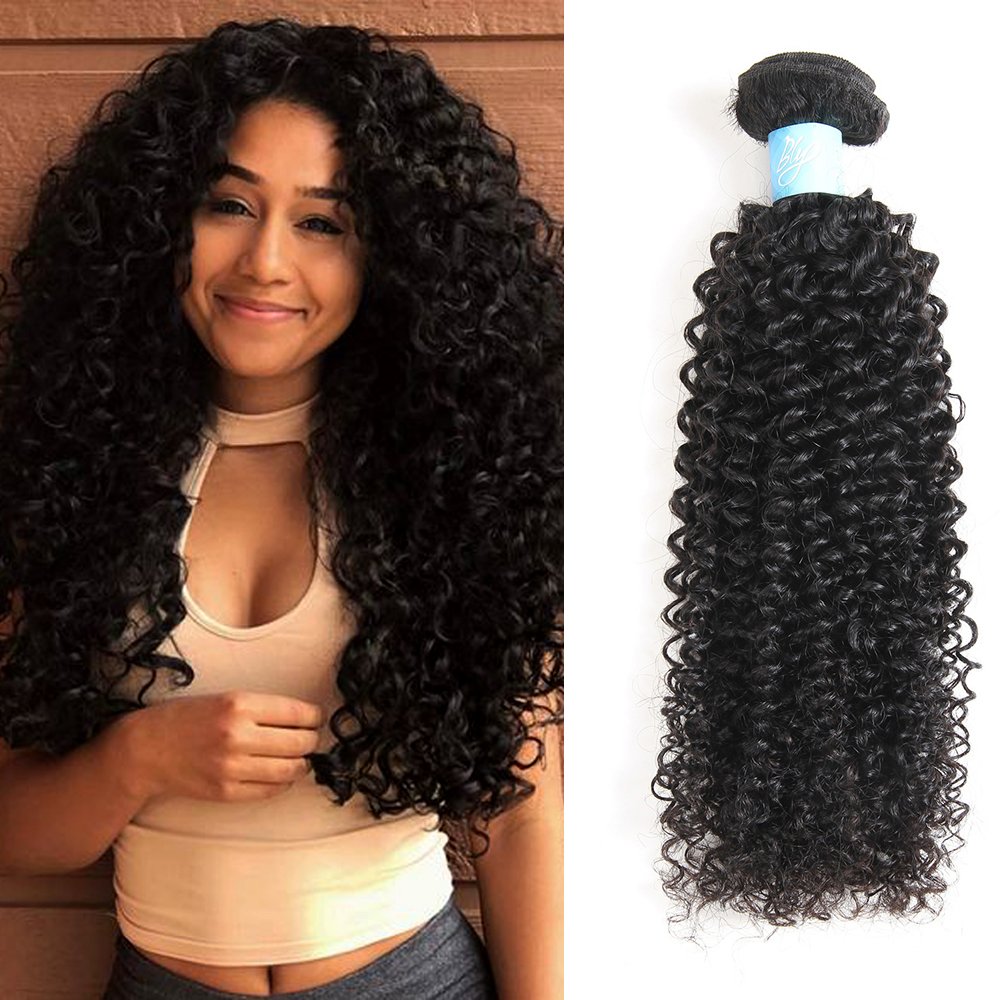 BLY 7A Mongolian Afro Kinky Curly Human Hair Single Bundle 16 Inch Unprocessed Hair Weave Weft Big Hair for African American Women Natural Color