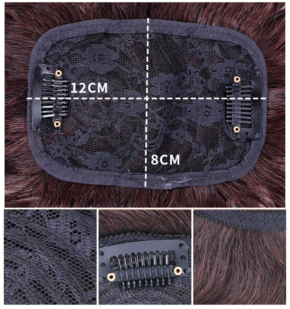 Wavy Curly Human Hair Toppers for Women with Thinning Hair, 3"x4.7" Clip in Top Hairpiece Bang Topper Wiglet, 10" Dark Brown
