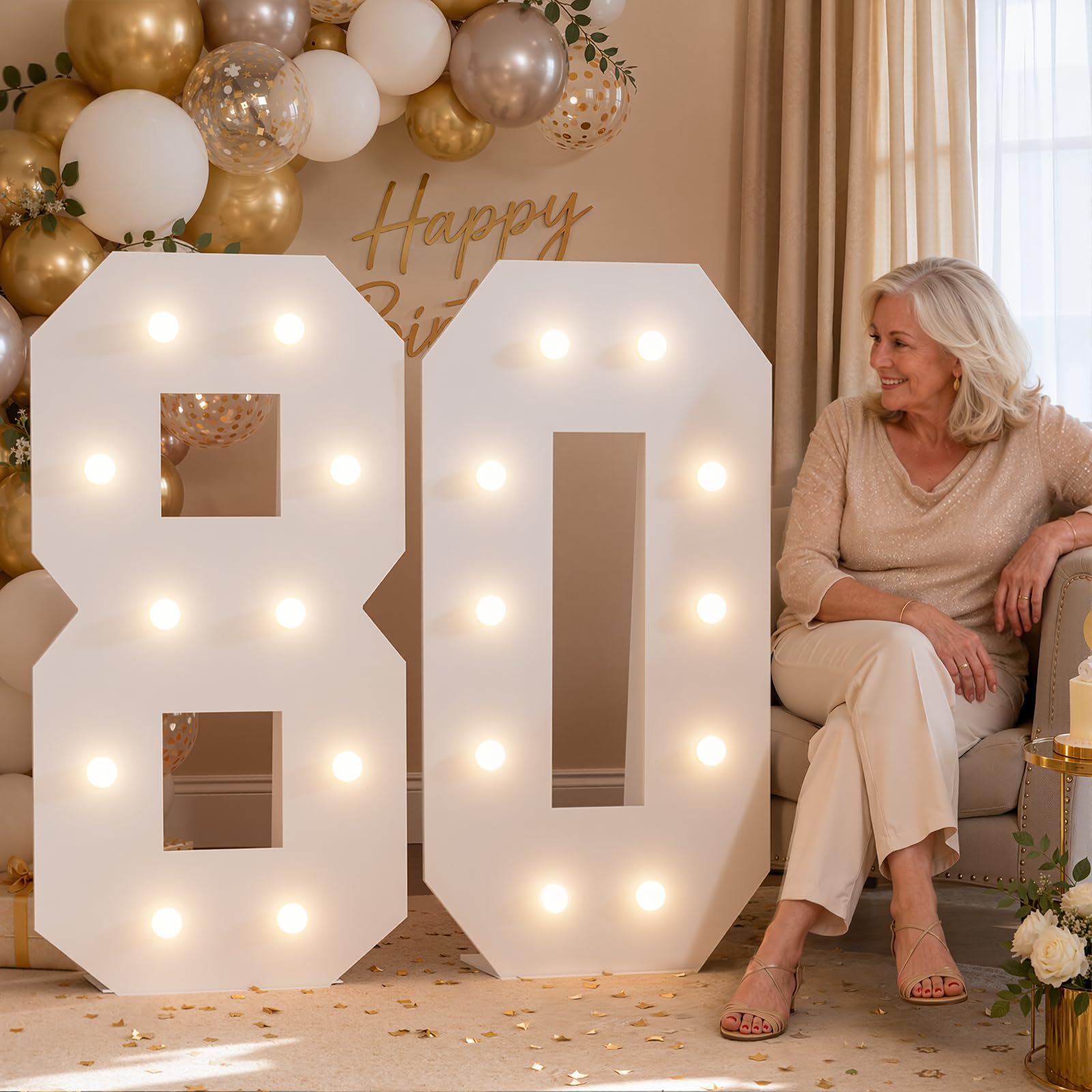 4FT Marquee Numbers 80 Warm Light Quick Setup Birthday Decorations