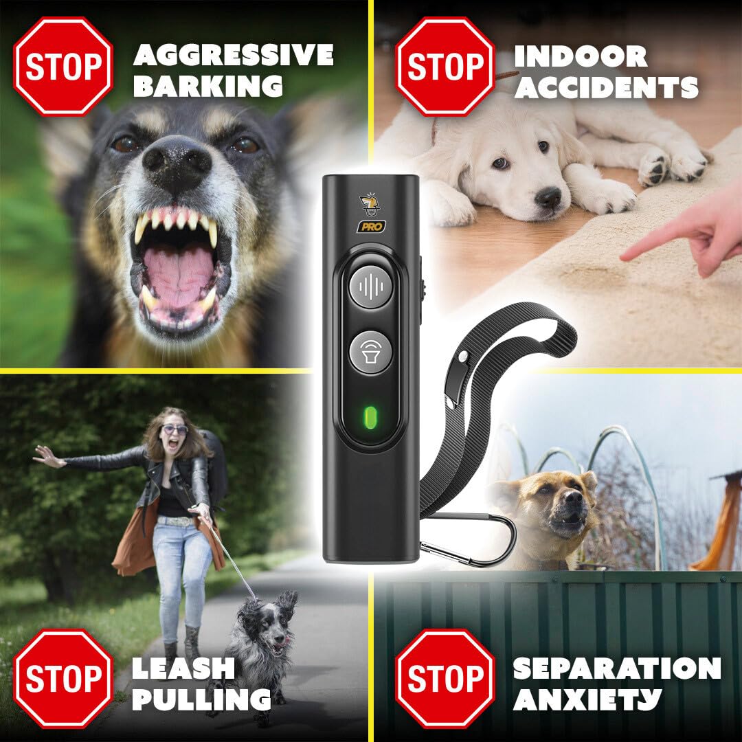 Dispositivo di addestramento e deterrente per abbaiare per cani professionale, smetti di abbaiare senza danneggiare il tuo animale domestico, ricaricabile ad ultrasuoni per addestrare
