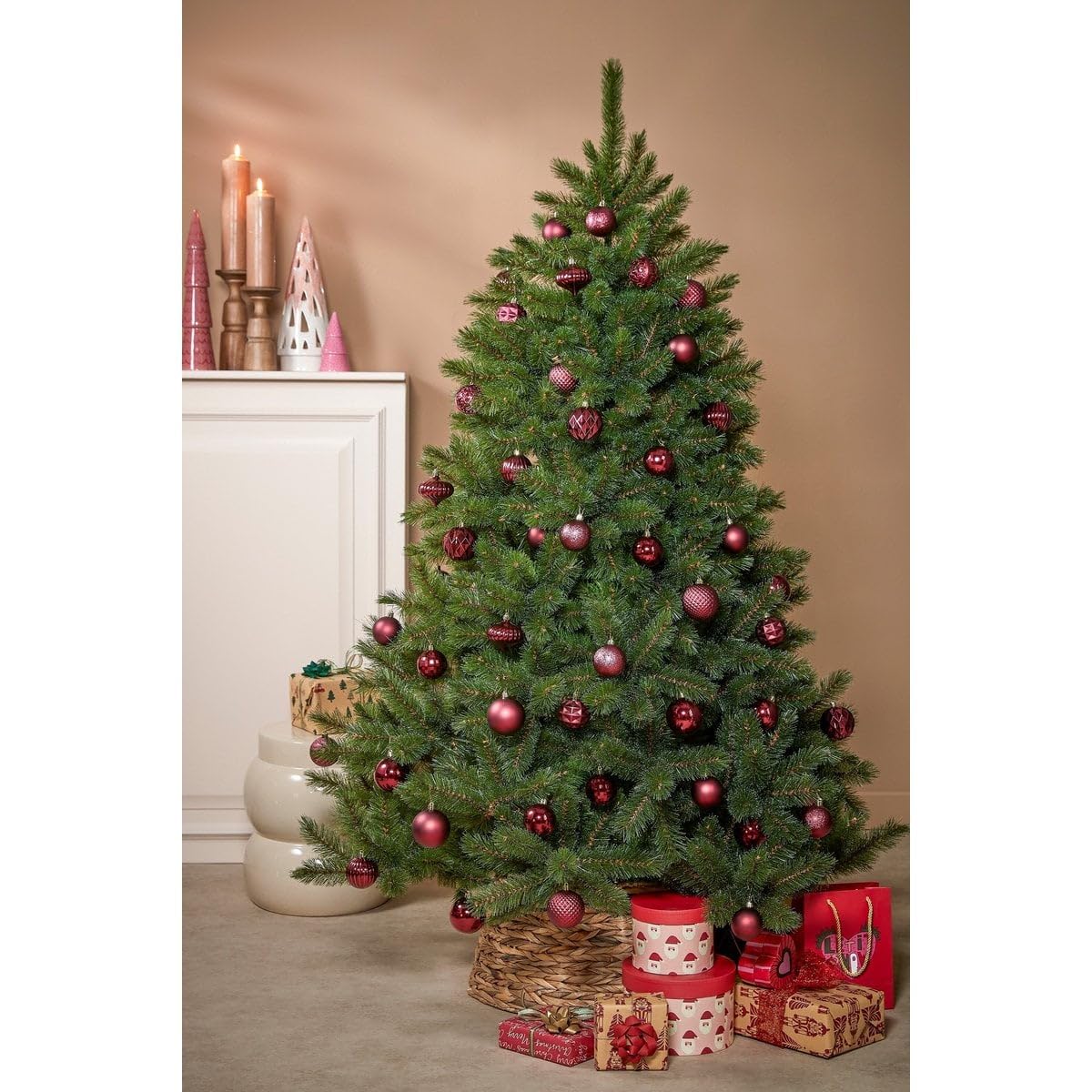 Weihnachtskugel Set Enthält Recyceltes Polystyrol, Unzerbrechlich, Weihnachtsbaum Dekoration, Christbaumschmuck, Für Kinder Haustiere, Dunkelrot, 60 Stück Ø7 cm