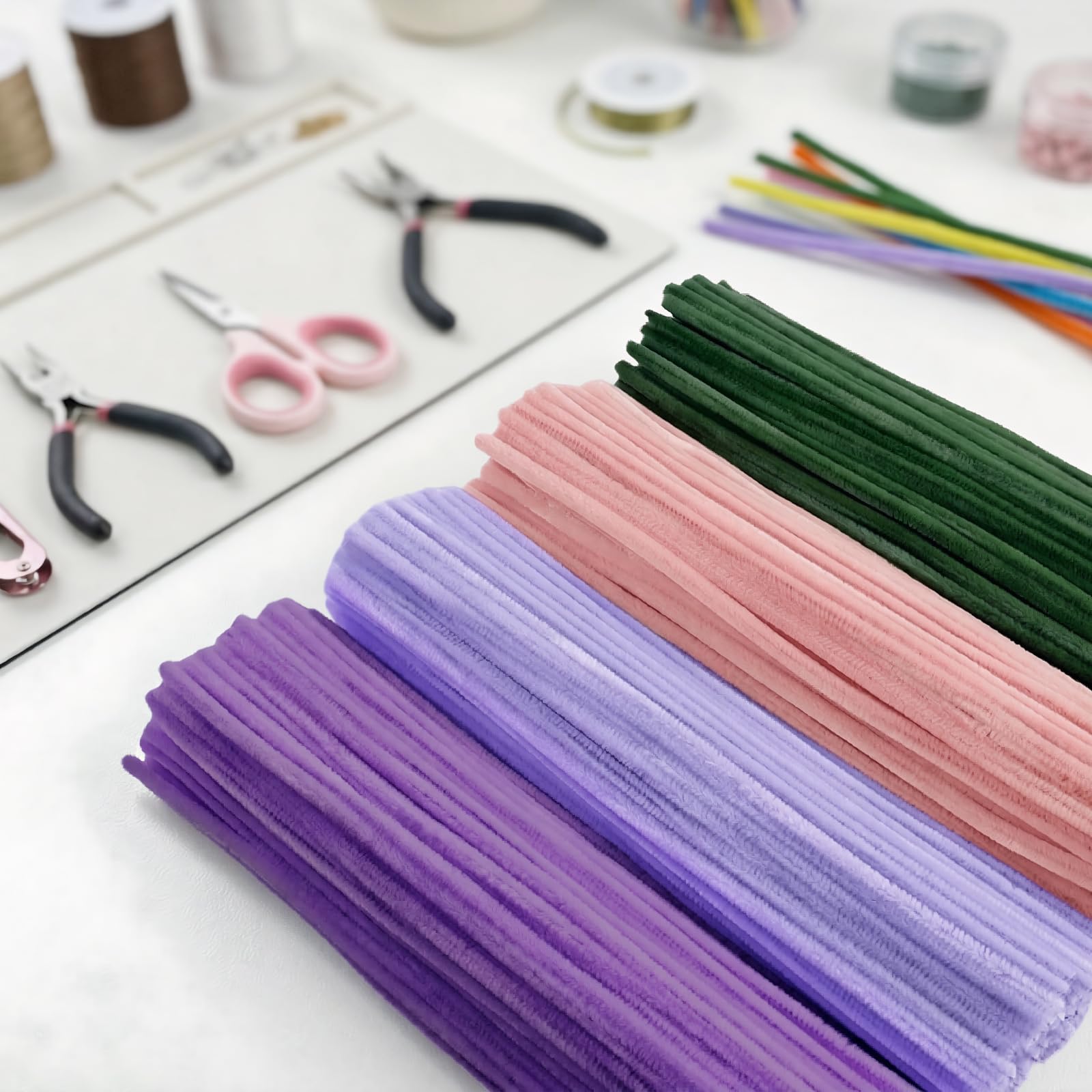400 szt. DIY zestaw do robienia kwiatów z szenilowymi łodygami kwiatowymi drutami taśma wstążka do kreatywnego rękodzieła