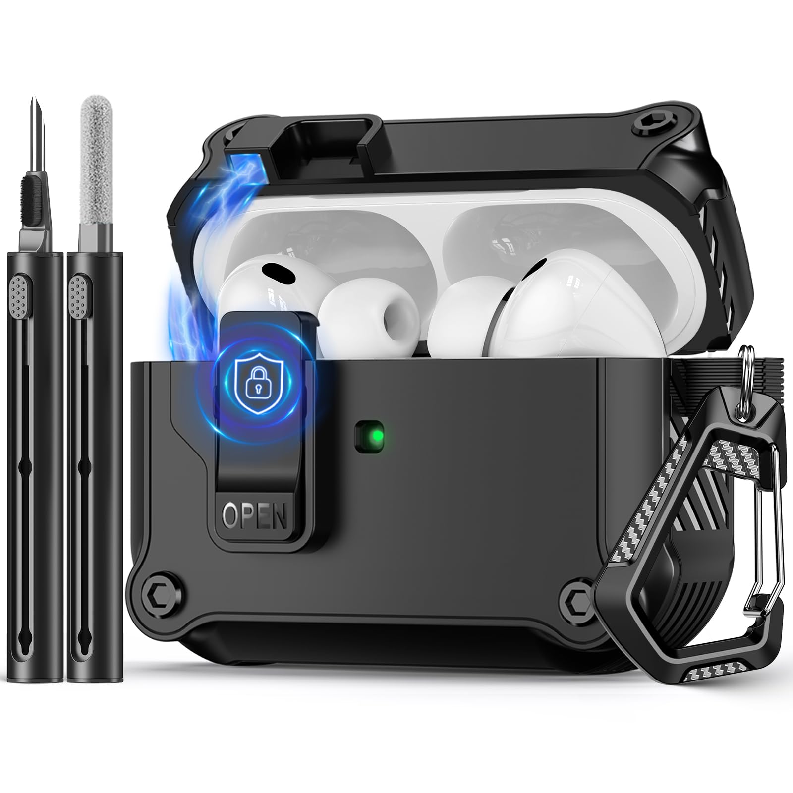 Compatible with AirPods Pro 3 Case Magnetic Automatic Lock with Cleaning Kit Compatible with Magsafe Cover-Black