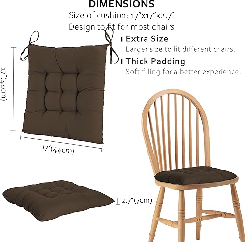Miniatura 2 de ELFJOY Paquete de 4 cojines para sillas de comedor de 17 x 17 pulgadas, cojines de asiento para sillas de cocina, almohadillas cuadradas suaves y