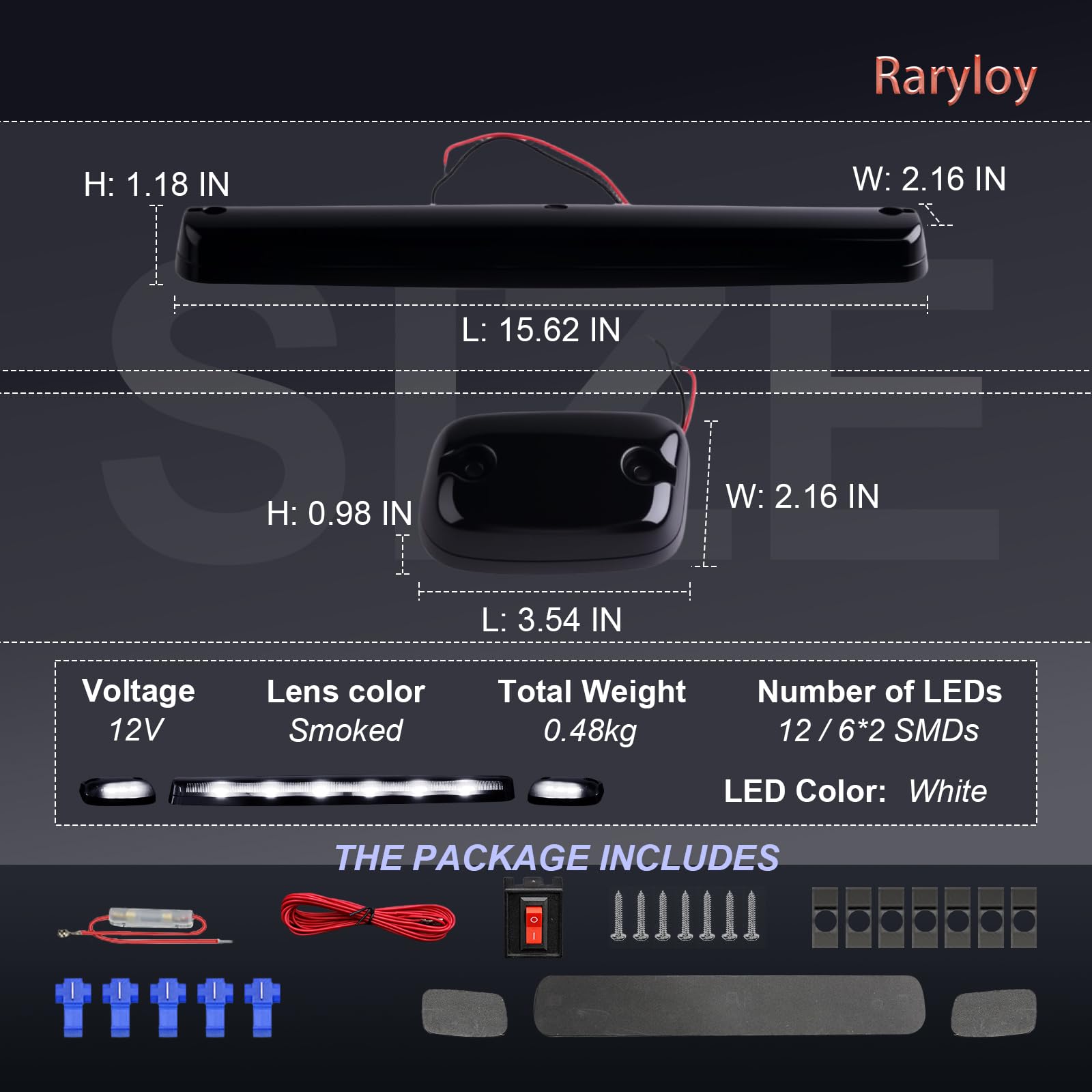 Raryloy Cab Lights for Chevy 2500HD, 3PC White Smoke Lens 12 LED Cab Marker Roof Running Top Lights Wire Pack for Silverado/GMC Sierra 1500 2500 2500HD 3500HD 2007-2013 Truck