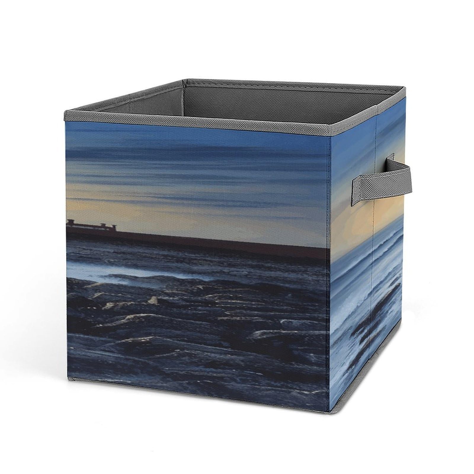 VstaDank The Seaside Lighthouse Storage Bin Collapsible Storage Cubes Organizer Oxford Cloth Storage Box with Dual Handles Large Stackable Closet Storage Bins for Sheets Hat Sweater
