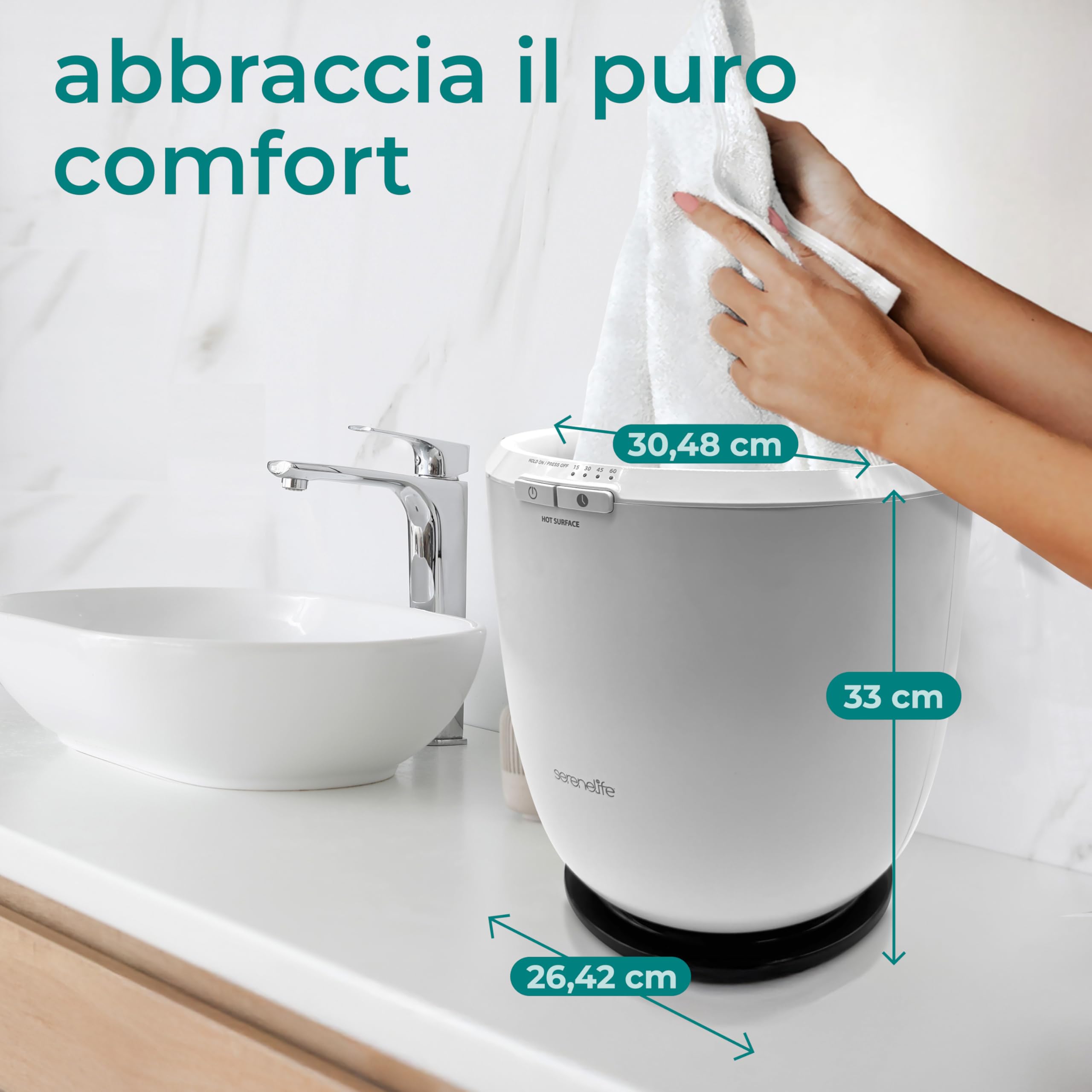 SereneLife Scaldasalviette Elettrico 12L 500W Autospegnimento Asciugamano Coperta Accappatoio