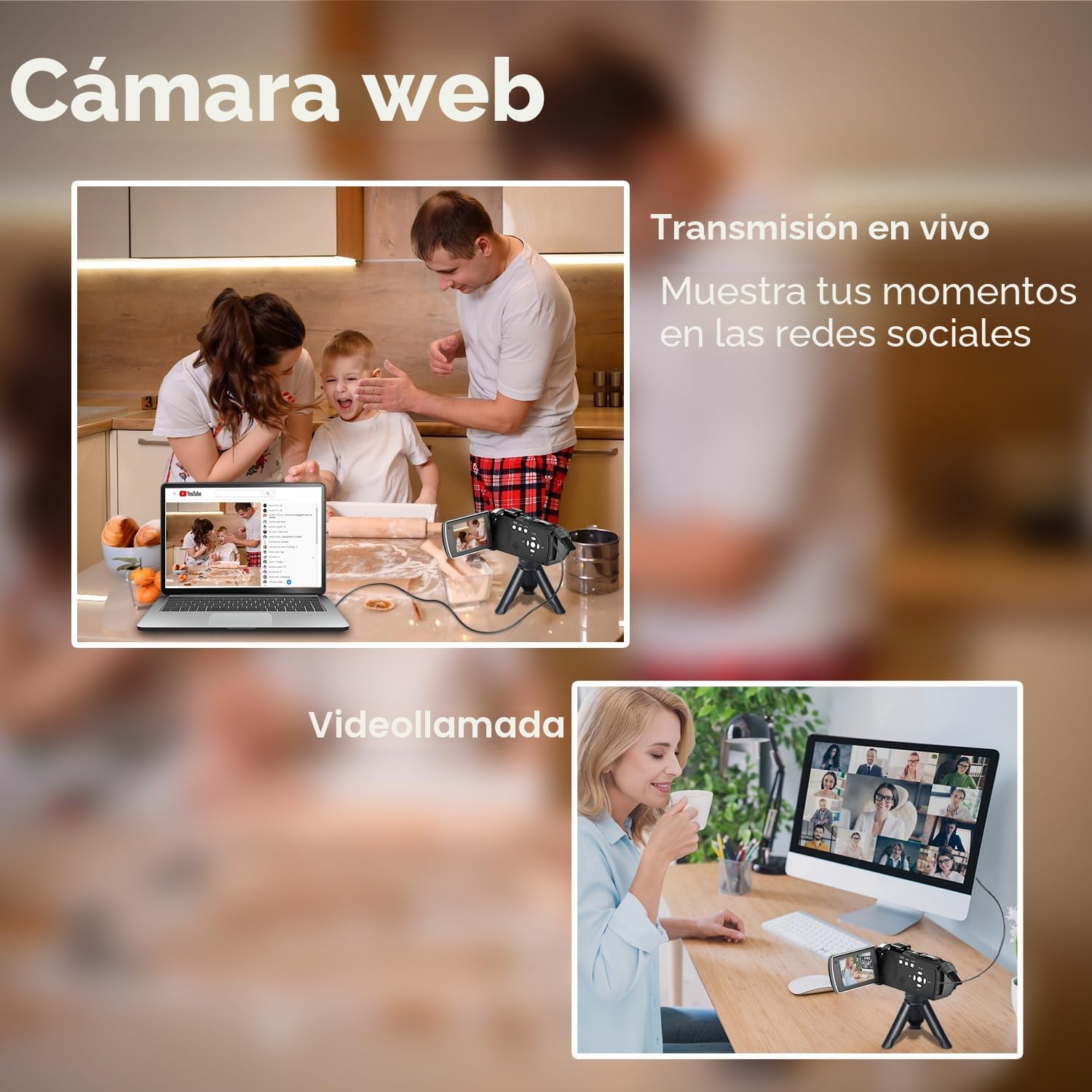 Videocámara 2.7K Cámara de Vídeo, 48MP Cámara para Vlog Youtube, Zoom Digital de 18X Pantalla Giratoria 270° 3.0" Camcorder con Tarjeta 32GB & Batería