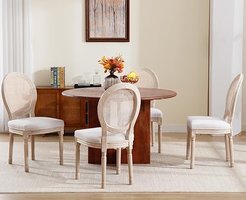 Miniatura 18 de chairus Juego de 2 sillas de comedor de ratán de granja, sillas de campo francesas de cuero con respaldo redondo, sillas laterales ovaladas para