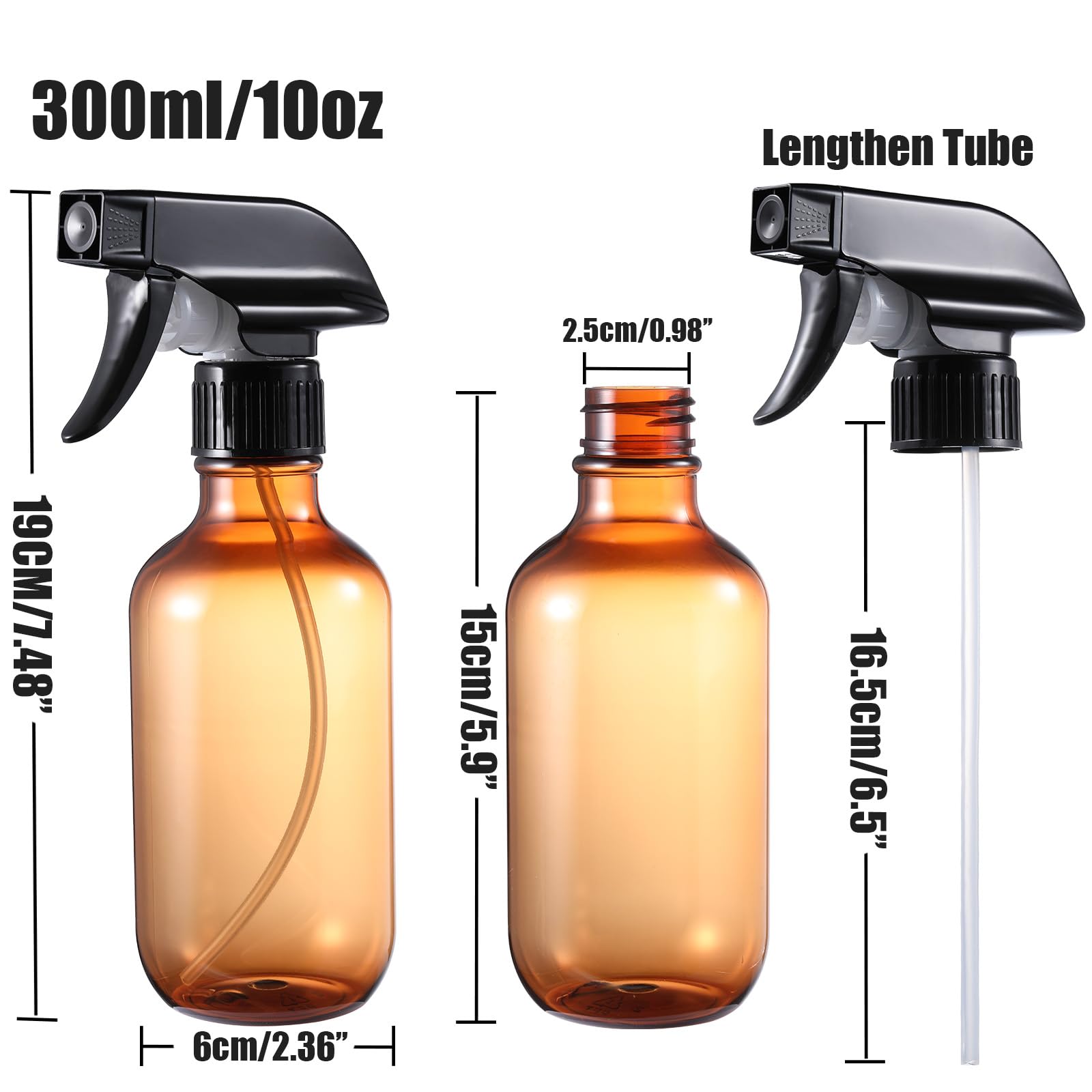 GearTrust Butelka z rozpylaczem wody do włosów, mała butelka z rozpylaczem, bursztynowa i matowa, przezroczysta, 286 ml, do wielokrotnego napełniania, puste butelki z rozpylaczem z regulowaną mgłą