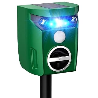 Solar Ultrasonic Animal Repellent, 1 Pack Motion Activated Cat Repellent with Flashing Lights & Alarm Outdoor Weatherproof deer repellent device for Cats, Dogs, Raccoons, Rabbits, Squirrels, Skunks - Amazon product rated Grade B