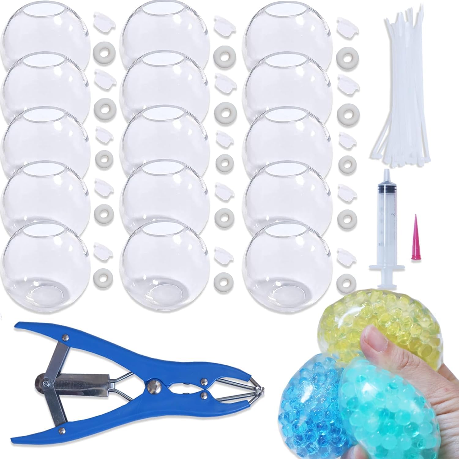 Photo 1 of 15pcs DIY Squishy Stress Ball Making Kit – Blank Skins with Air Pump & Expander Tool, Make Your Own Transparent Fidget Pressure Balls for Adults