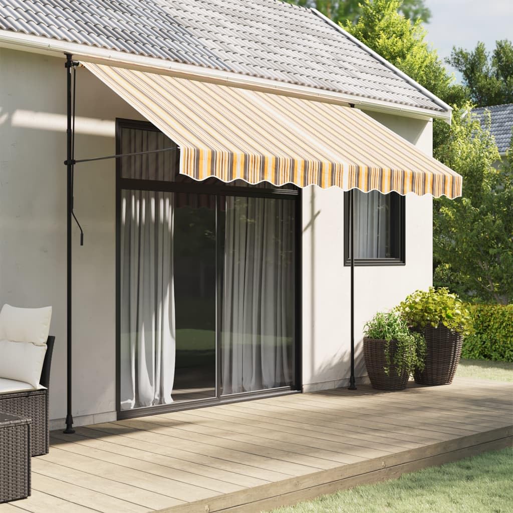 vidaXL Tessuto Ricambio per Mantovana Tenda Righe Giallo e Grigio 3 m, Sostituzione Tenda da Sole, baldacchino da Giardino, Sostituzione Tenda da Sole Superiore