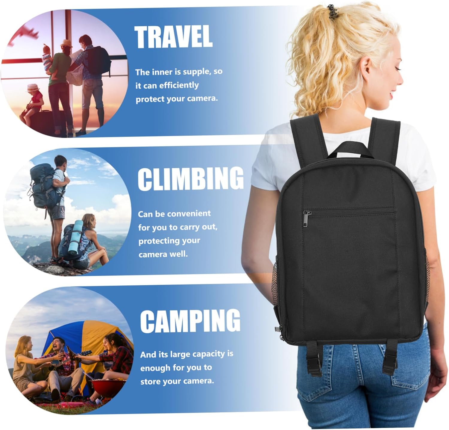 Angoily Large Capacity Camera Backpack for Travel Dual Storage Bag Tripod Holder Convenient Design for Hiking Outing and Outdoor Activities
