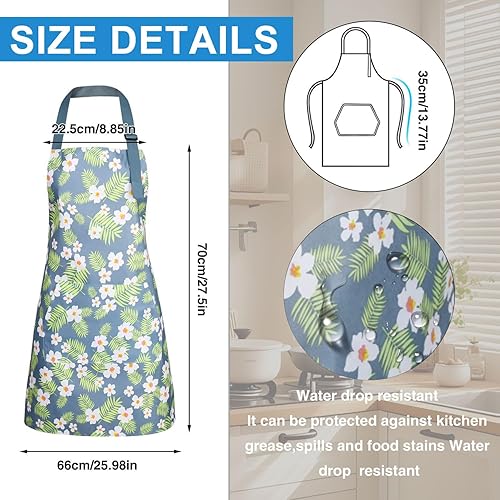 Miniatura 3 de Paquete de 2 delantales florales impermeables para mujer con bolsillos, ajustables para cocinar, hornear, jardinería y salón de belleza (2)