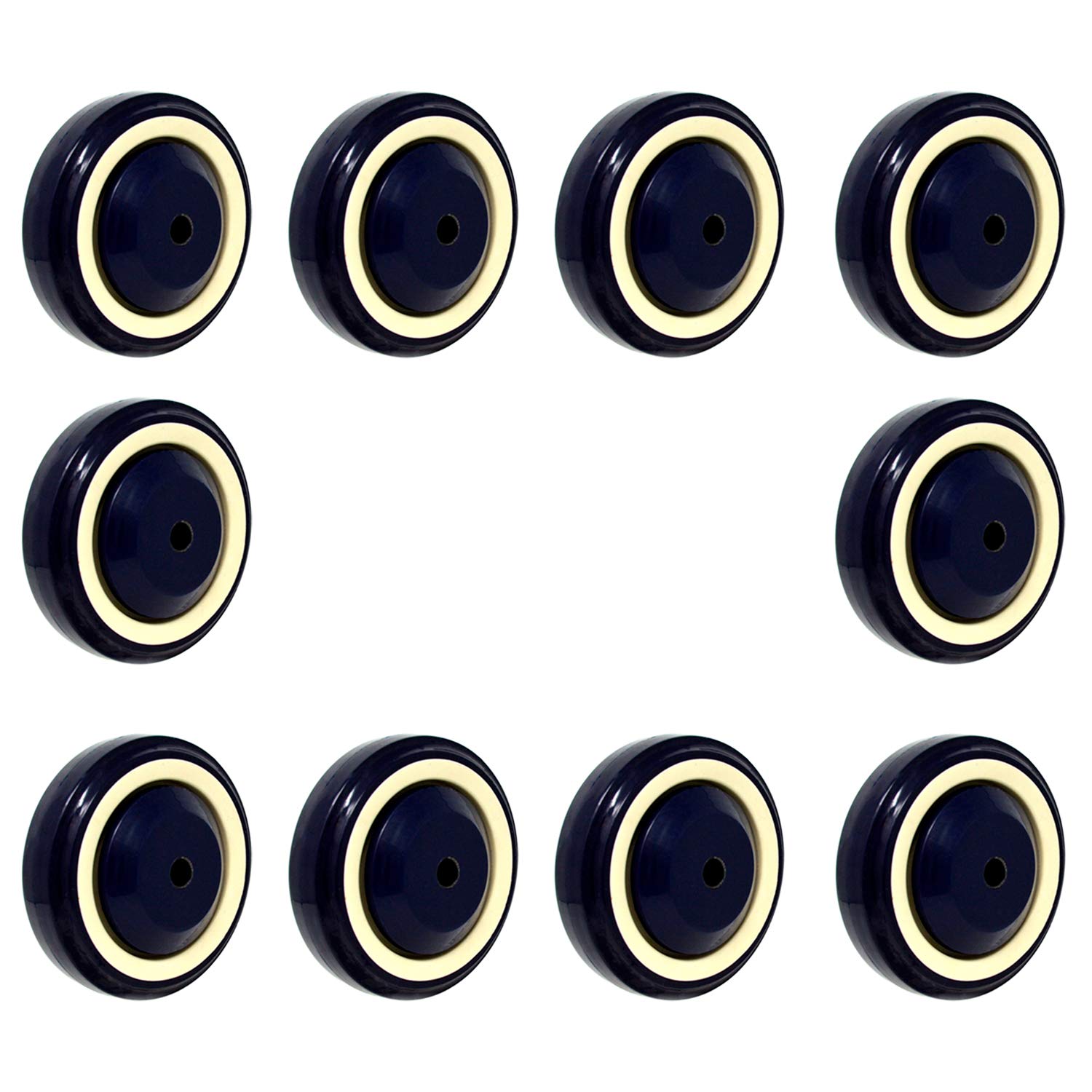 4 10 Pack Polyurethane Stepped and Full Tread Face w/Double Ball Bearing Shopping Cart Wheel 3000 lbs Total Capacity (4 inches Pack of 10, Dark Blue Beige Stepped Face)