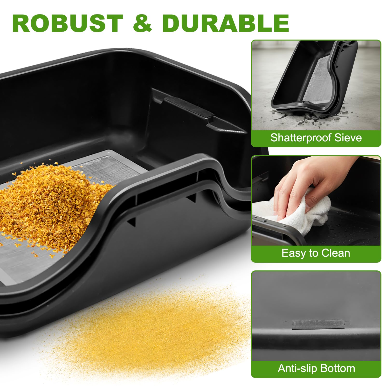 2 Pièces Trim Tray avec Tamis a Pollen de 150 Microns, Coque Ergonomique Trimm pour Pollen et Vanille, La Maison Jardin Plante, Récolte pour le Jardinier, Noir, 40x31x12cm