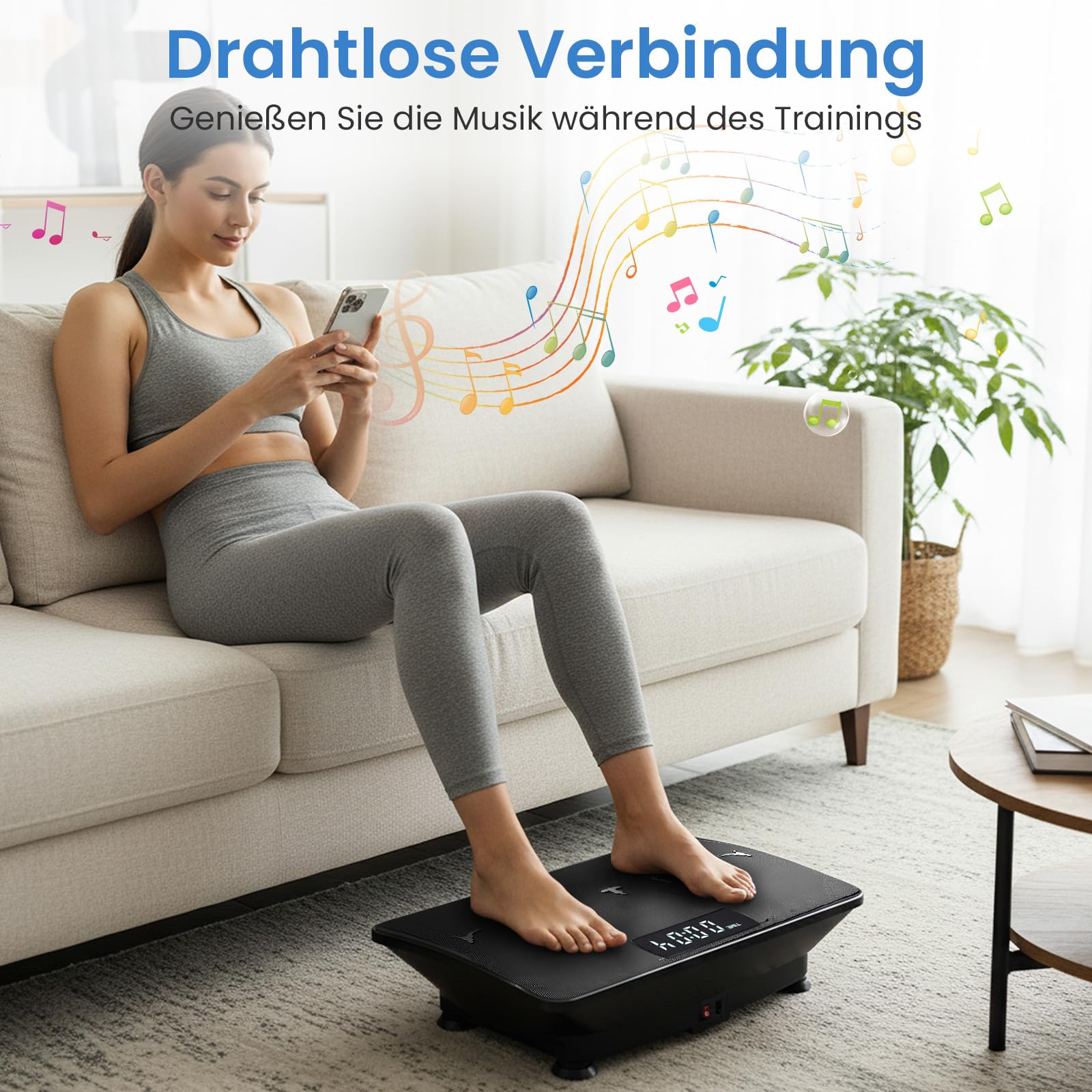 COSTWAY Płyta wibracyjna, płyta wibracyjna z Bluetooth i pilotem zdalnego sterowania, płyta wibracyjna z 10 poziomami intensywności i 2 trybami, obciążenie 100 kg, trenażer wibracyjny do treningu