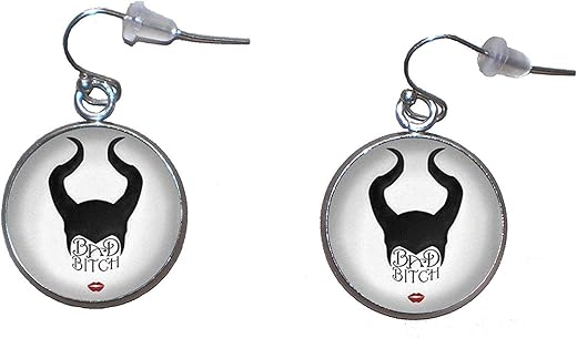 Pendientes de colgar de Acero, Diámetro 20mm, Hecho a Mano Ilustración Maléfica