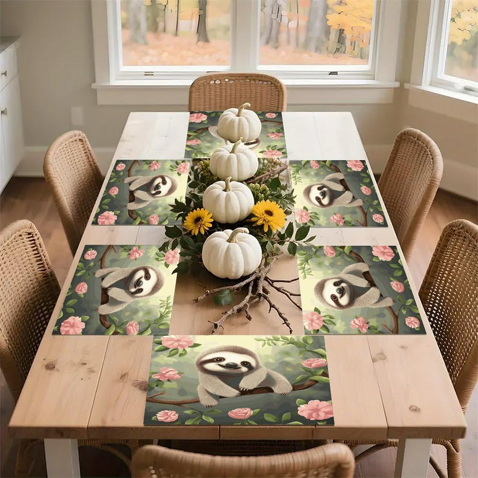 Cute Baby Sloth Placemats Heat-Resistant Washable Place Mats Anti Slip Dining Table Place Mats Wipeable Dining Table Mats Kitchen Decoration Placemats 17.7’’×11.8’’