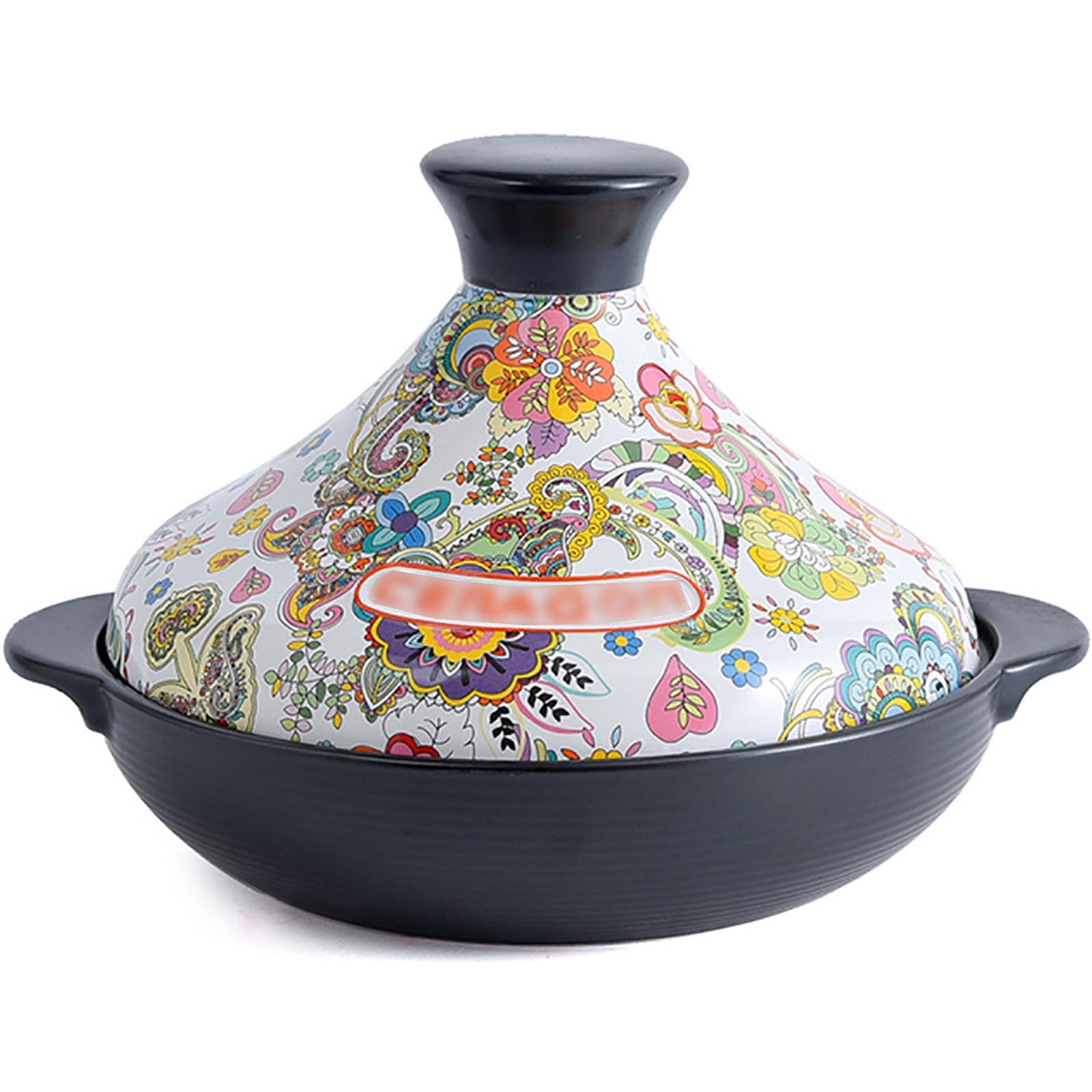 Bedruckter Tajine Topf Langlebiger Keramik- Tagine Marokko Mit Konischem Deckel, Auflaufform Zum Köcheln Von Eintöpfen, Currys, Kochen