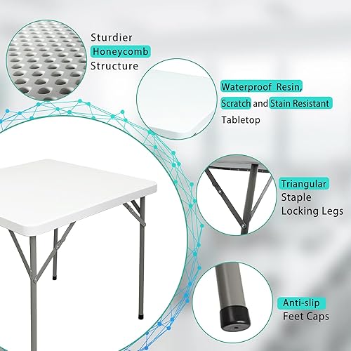 Miniatura 7 de Mesa plegable cuadrada de plástico de 34 pulgadas rompecabezas para interiores y exteriores mesa de comedor para picnic fiesta campamento barbacoa