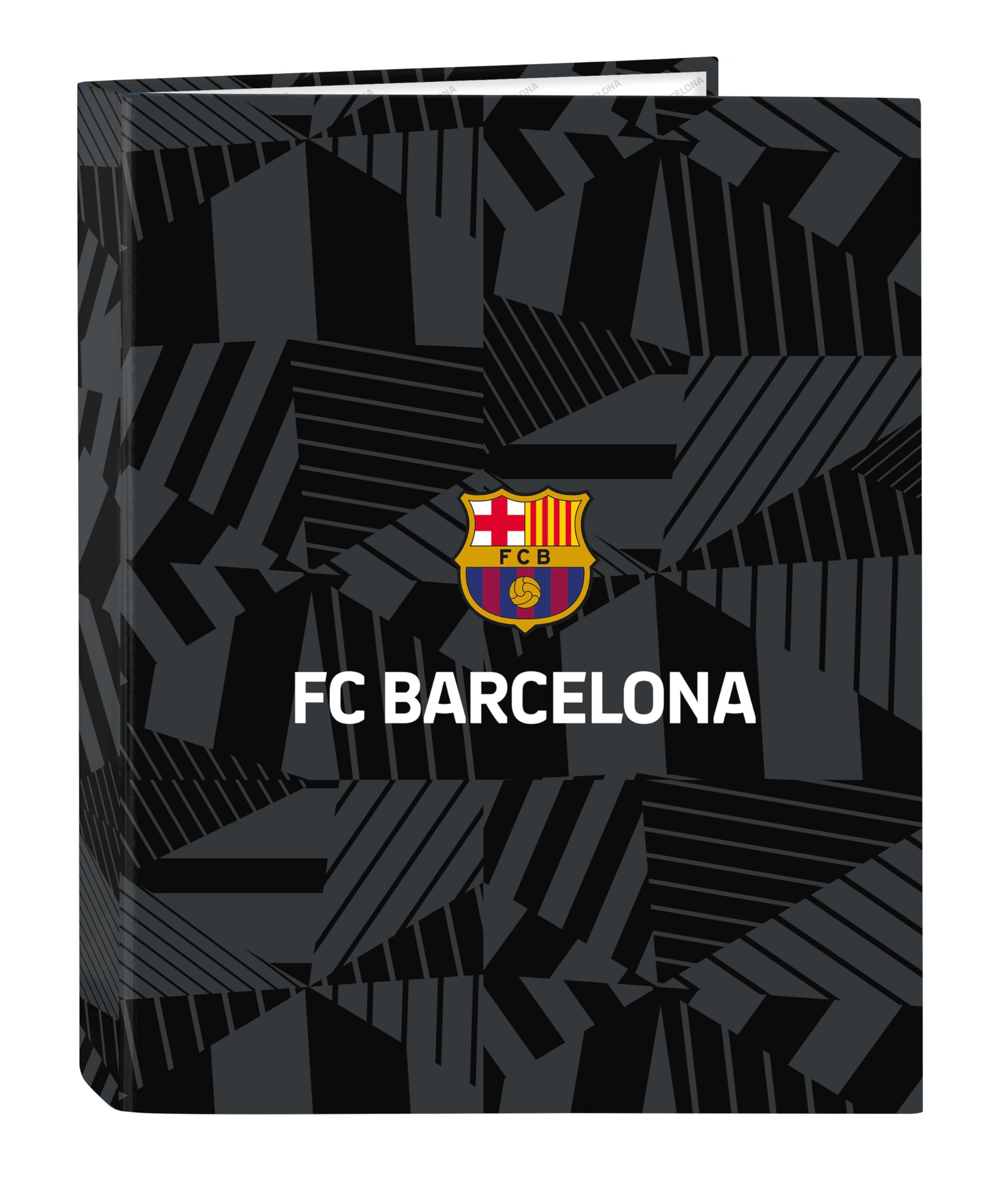 Safta F.C. Barcelona Black – Folder with Folios 4 Rings, Ideal for Children of Different Ages, Comfortable and Versatile, Quality and Resistance, 26.5 x 33 cm, Black