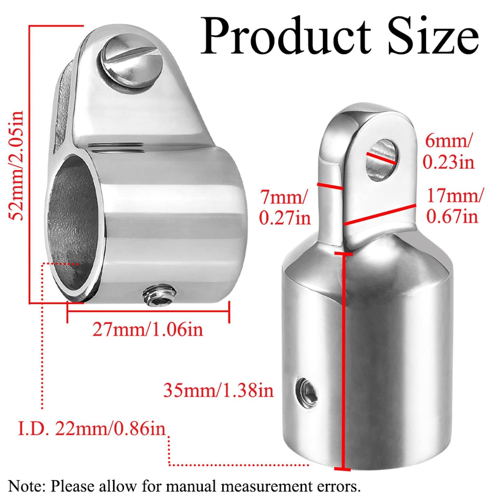 2 Stück Marine Bimini Top Hardware, Edelstahl Bimini Kieferschieber mit Ösenendkappe Passend für 22 mm Rundes Rohr